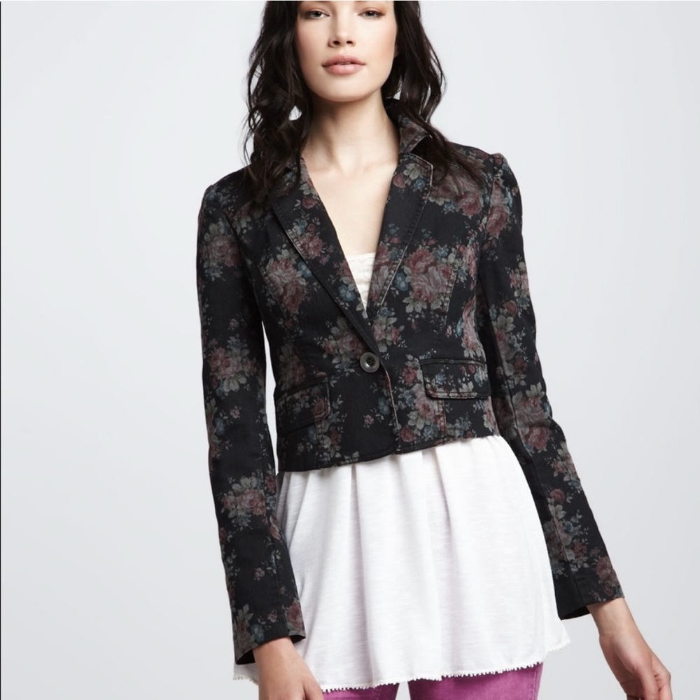 Free People Floral Distressed Y2K Cropped Blazer - Picture 5 of 9